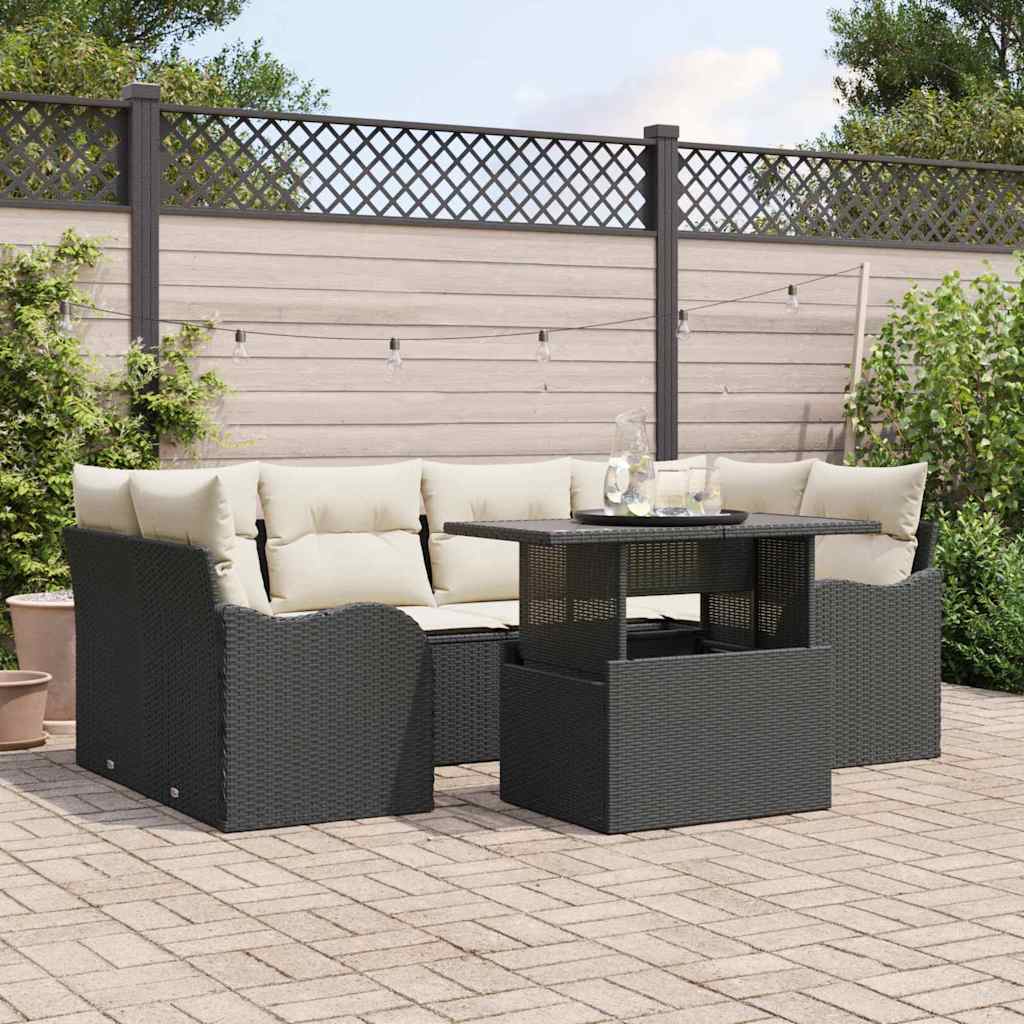 Gartensofa-set 7 stk. 6-Sitzanzahl Schwarz Poly Rattan