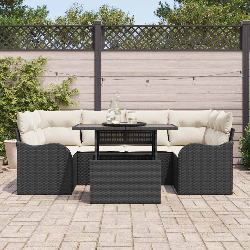 Gartensofa-set 7 stk. 6-Sitzanzahl Schwarz Poly Rattan