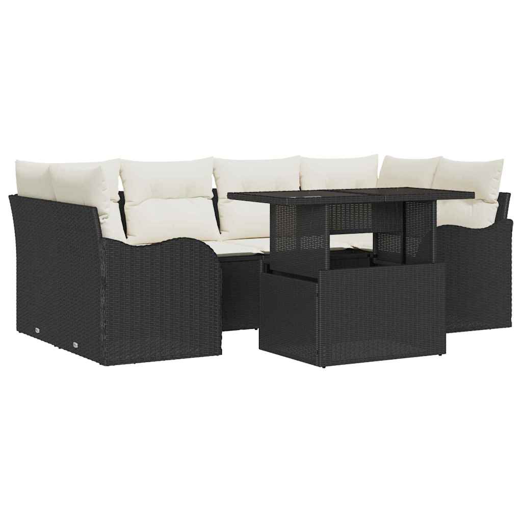 Gartensofa-set 7 stk. 6-Sitzanzahl Schwarz Poly Rattan