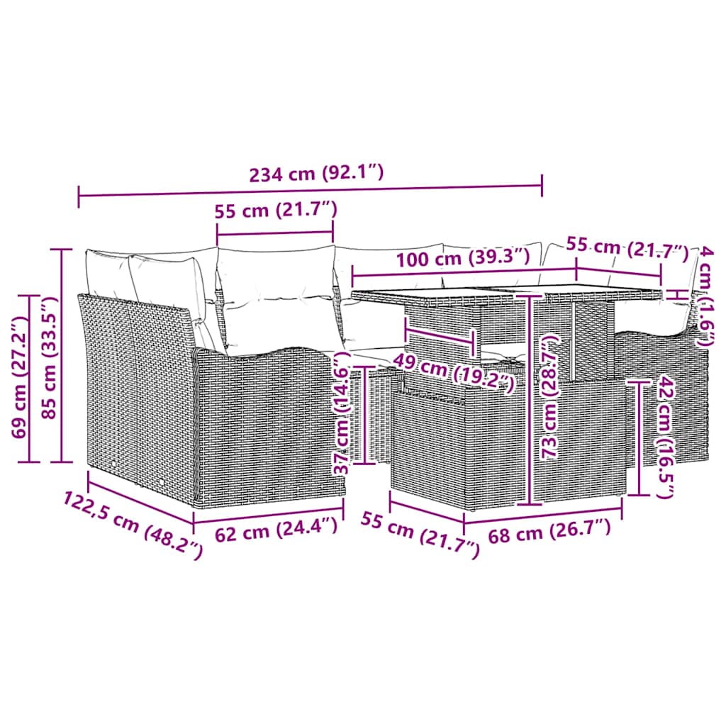 Gartensofa-set 7 stk. 6-Sitzanzahl Schwarz Poly Rattan