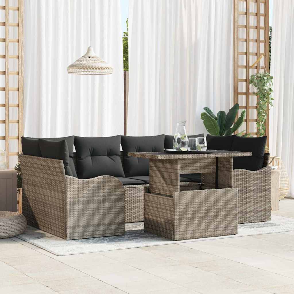 Gartensofa-set 7 stk. 6-Sitzanzahl Grau Poly Rattan