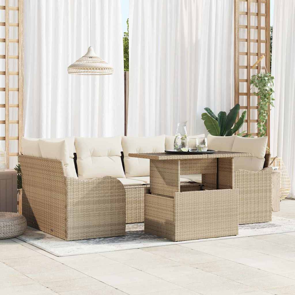Gartensofa-set 7 stk. 6-Sitzanzahl Beige Poly Rattan