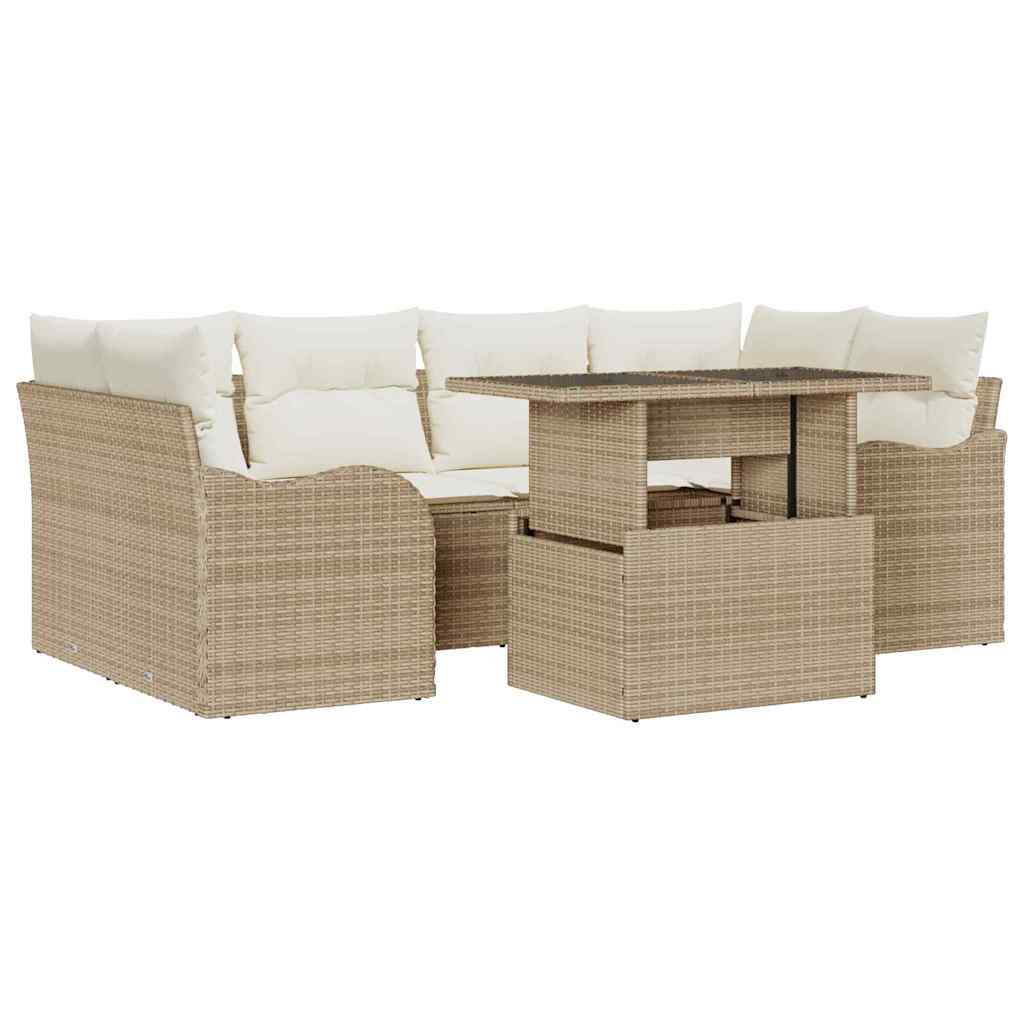Gartensofa-set 7 stk. 6-Sitzanzahl Beige Poly Rattan