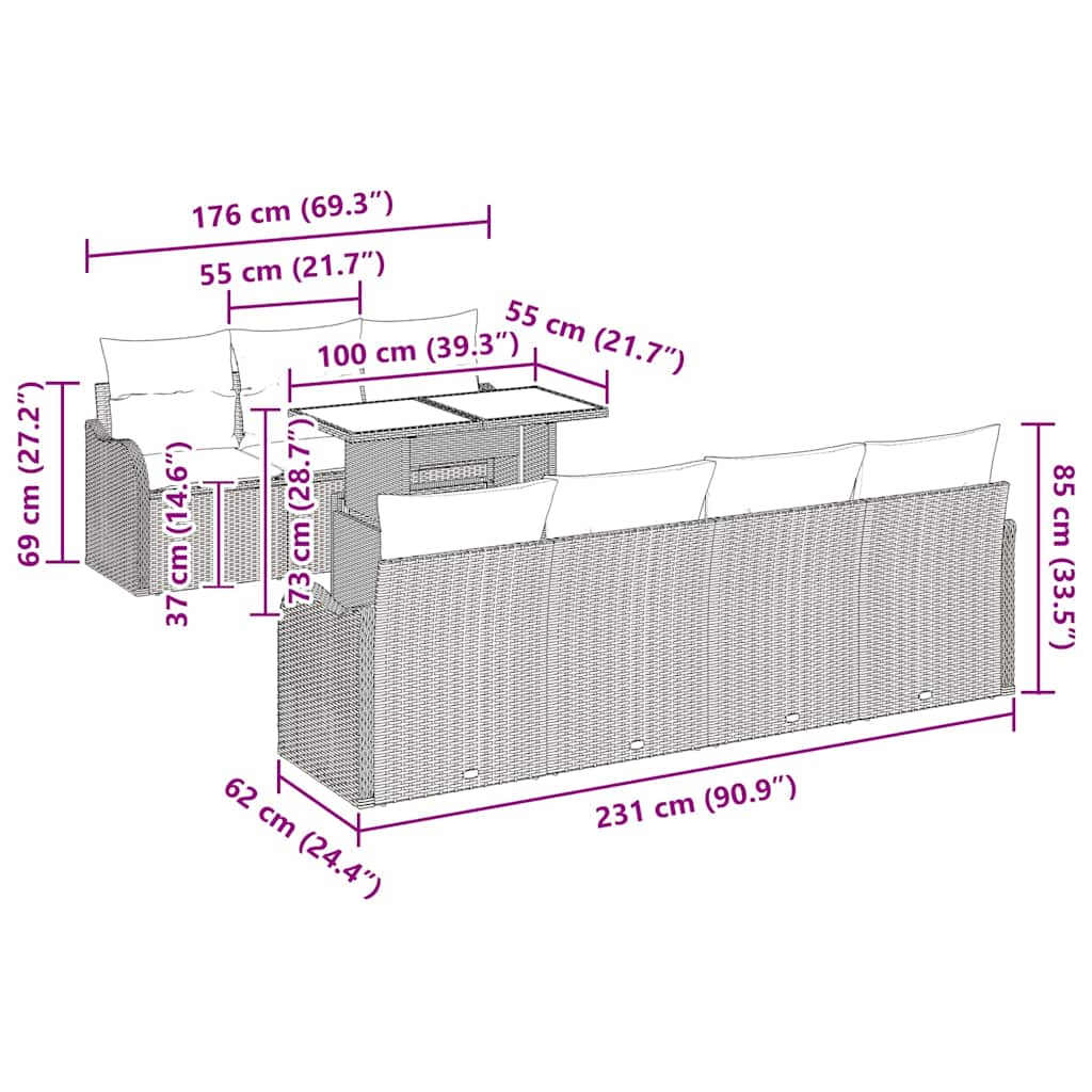 Gartensofa-set 8 stk. 7-Sitzanzahl Schwarz Poly Rattan