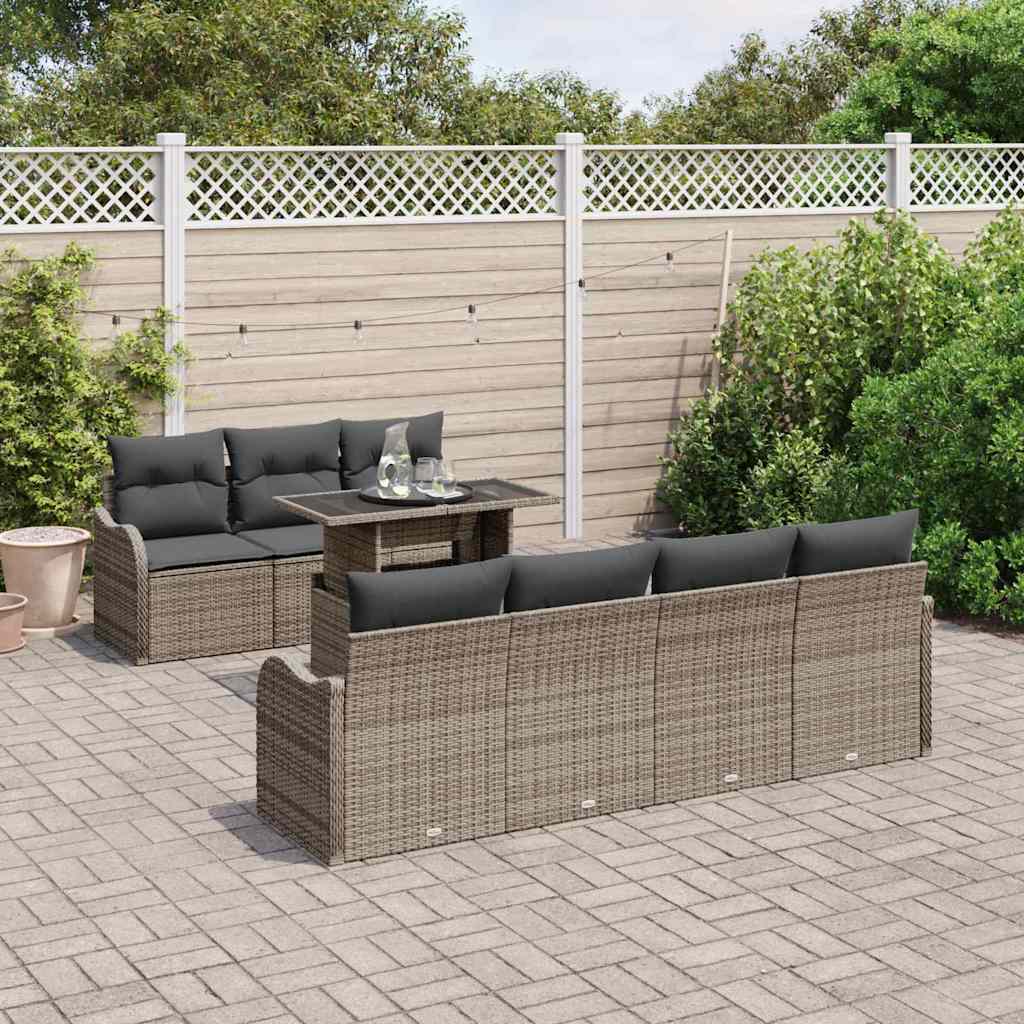 Gartensofa-set mit Kissen mit Speicher 8 pcs Grau Poly Rattan