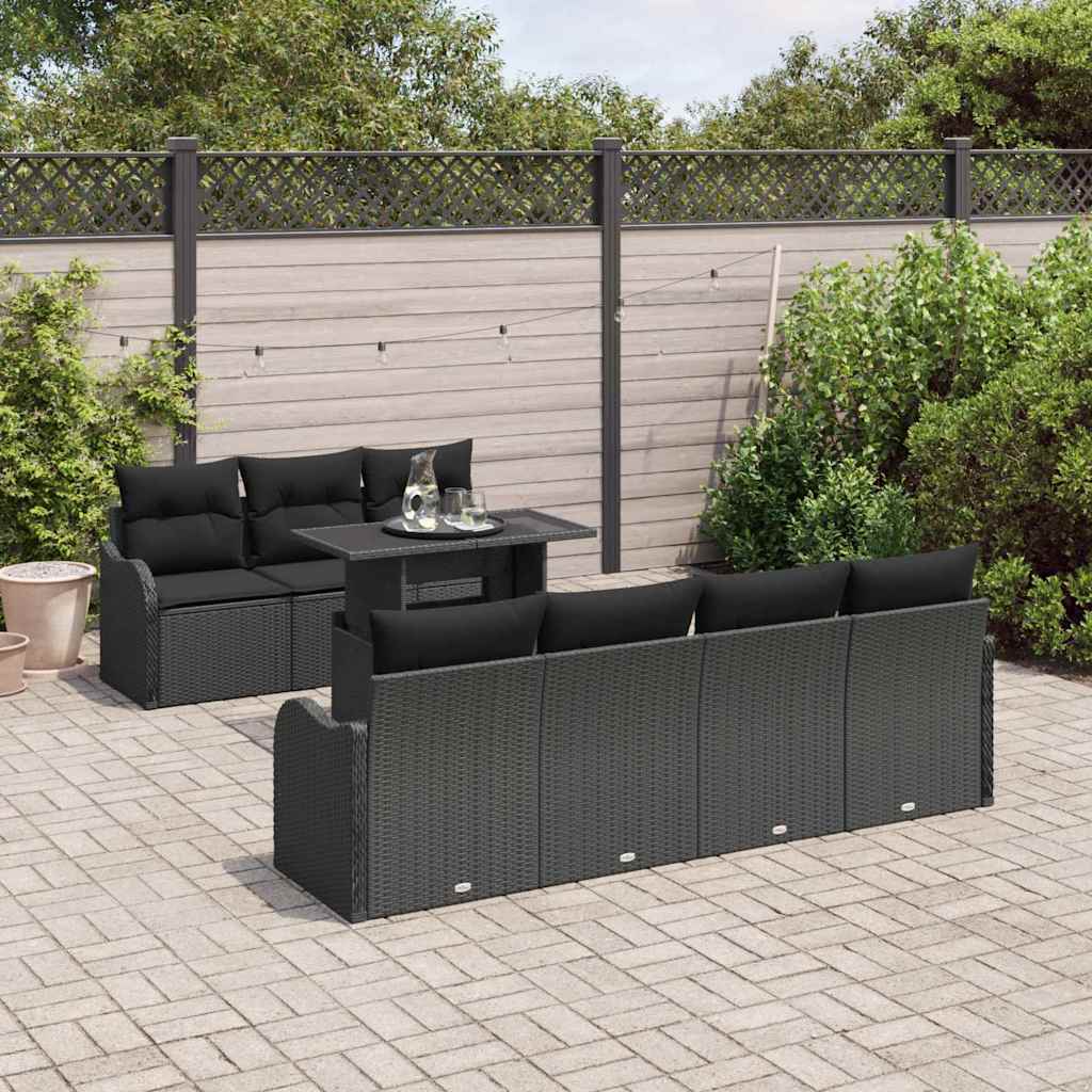 Gartensofa-set 8 stk. 7-Sitzanzahl Schwarz Poly Rattan