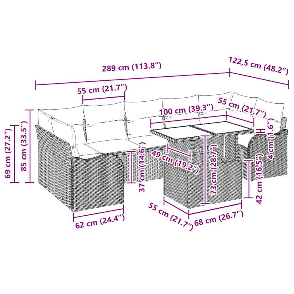 Gartensofa-set 8 stk. 7-Sitzanzahl Schwarz Poly Rattan