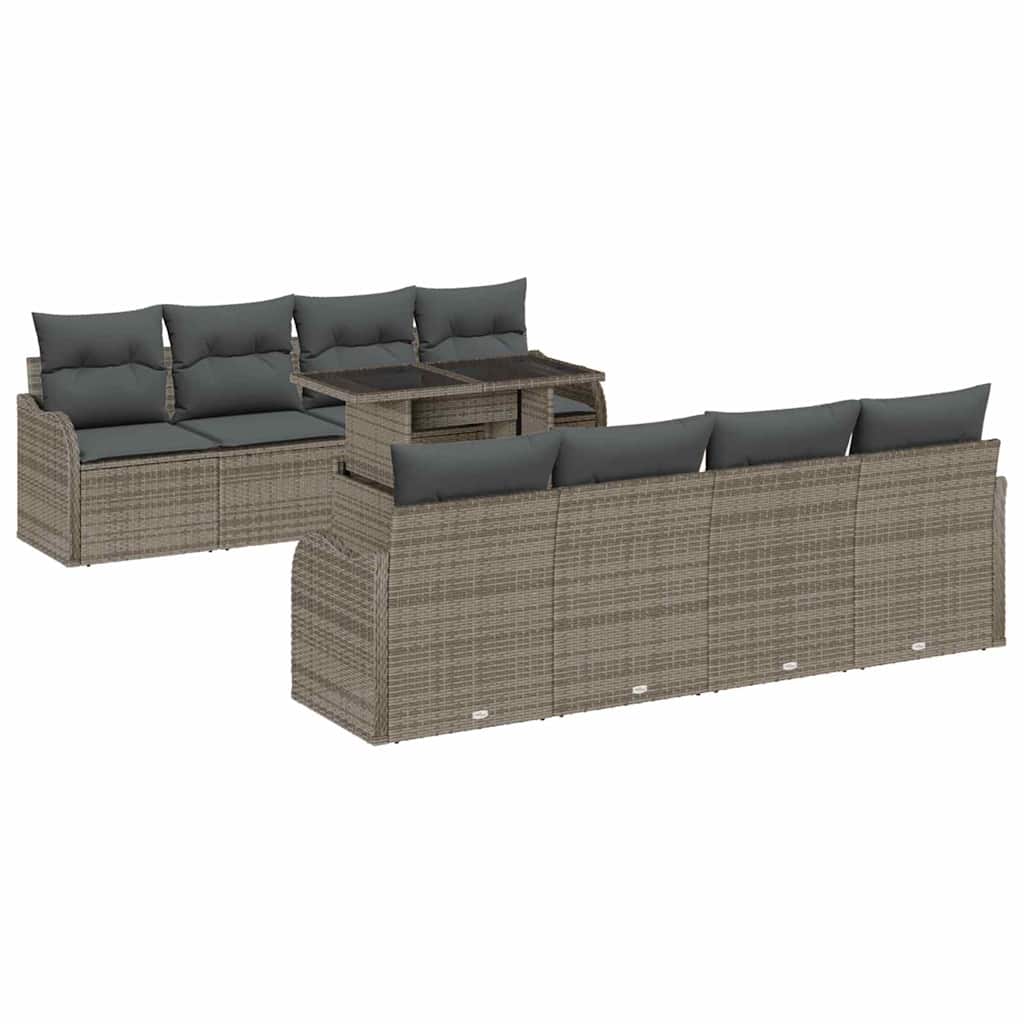 Gartensofa-set 9 stk. 8-Sitzanzahl Grau Poly Rattan