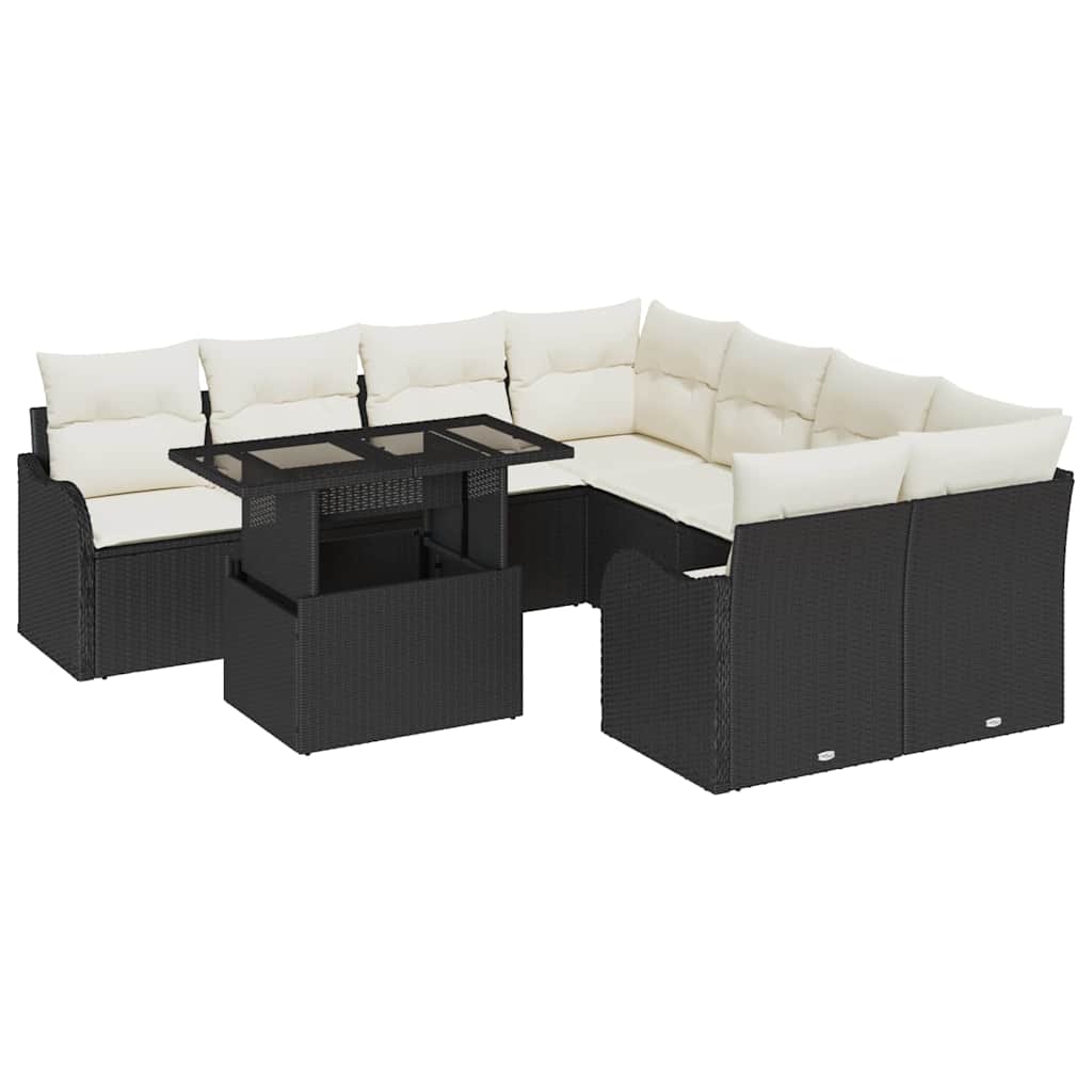 Gartensofa-set 9 stk. 8-Sitzanzahl Schwarz Polyrattan