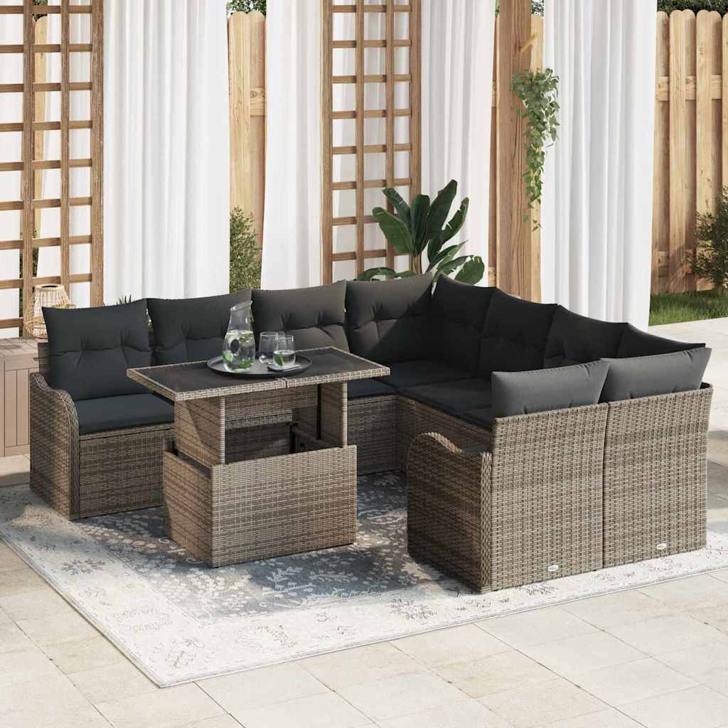 Gartensofa-set 9 stk. 8-Sitzanzahl Grau Polyrattan