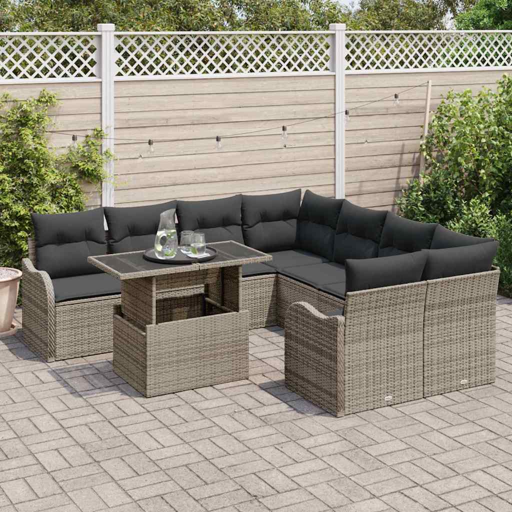 Gartensofa-set 9 stk. 8-Sitzanzahl Grau Polyrattan