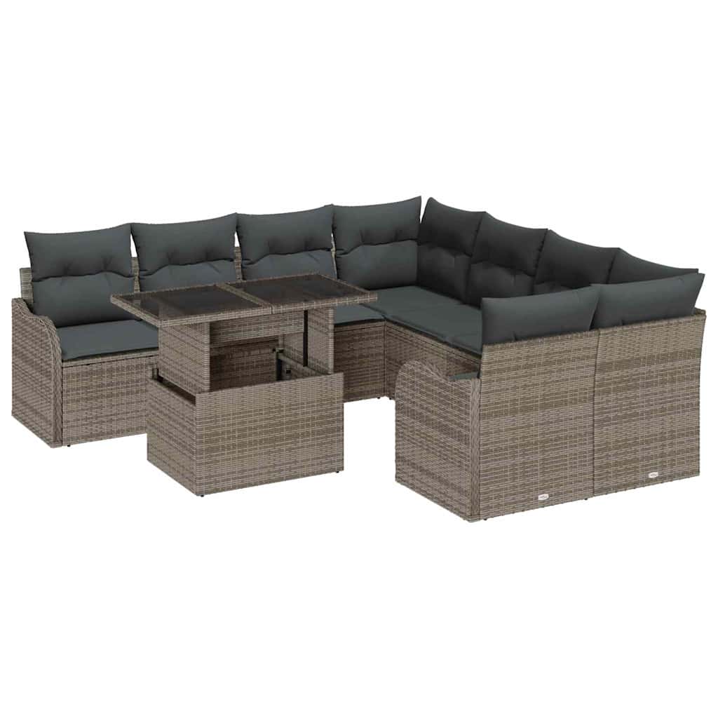 Gartensofa-set 9 stk. 8-Sitzanzahl Grau Polyrattan