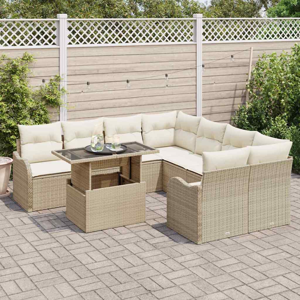 Gartensofa-set 9 stk. 8-Sitzanzahl Beige Polyrattan