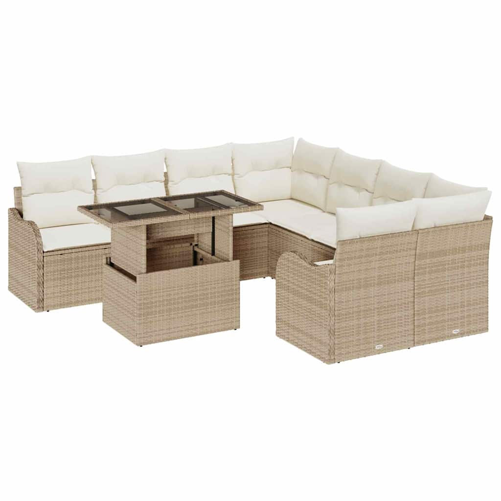 Gartensofa-set 9 stk. 8-Sitzanzahl Beige Polyrattan