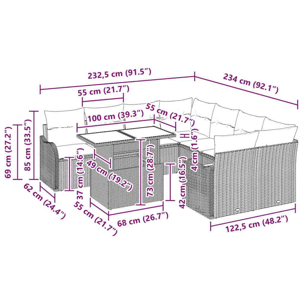 Gartensofa-set 9 stk. 8-Sitzanzahl Beige Polyrattan