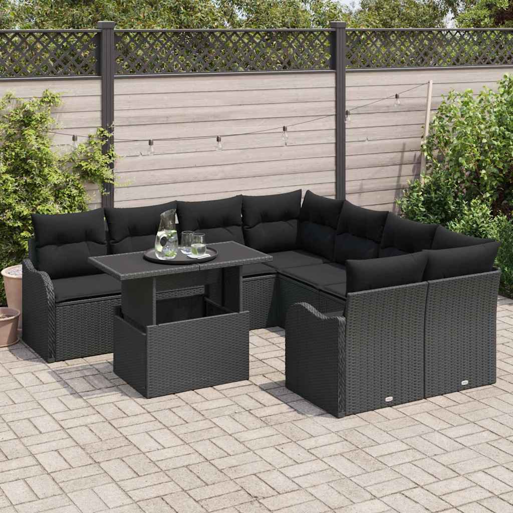 Gartensofa-set 9 stk. 8-Sitzanzahl Schwarz Polyrattan