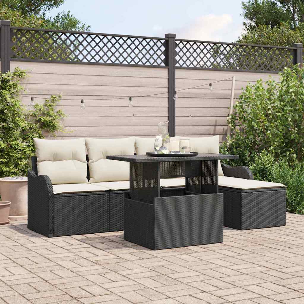 Gartensofa-set 6 stk. Schwarz [Synthetisch]: Polyrattan