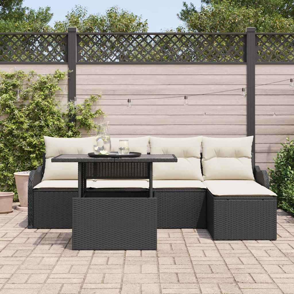 Gartensofa-set 6 stk. Schwarz [Synthetisch]: Polyrattan