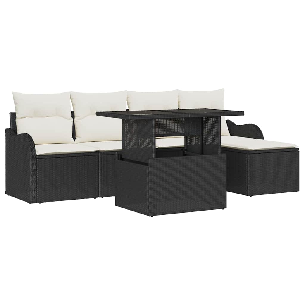 Gartensofa-set 6 stk. Schwarz [Synthetisch]: Polyrattan