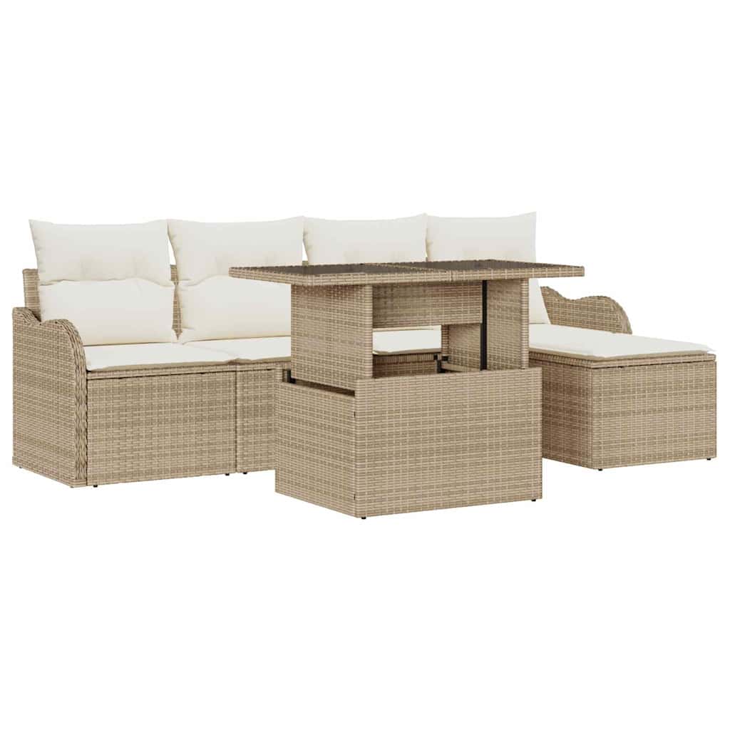 Gartensofa-set 6 stk. Beige [Synthetisch]: Polyrattan