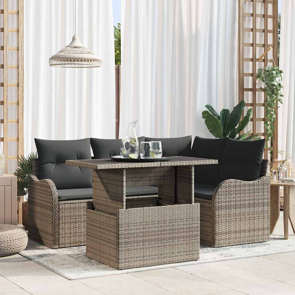 Gartensofa-set 5 stk. Grau Poly Rattan