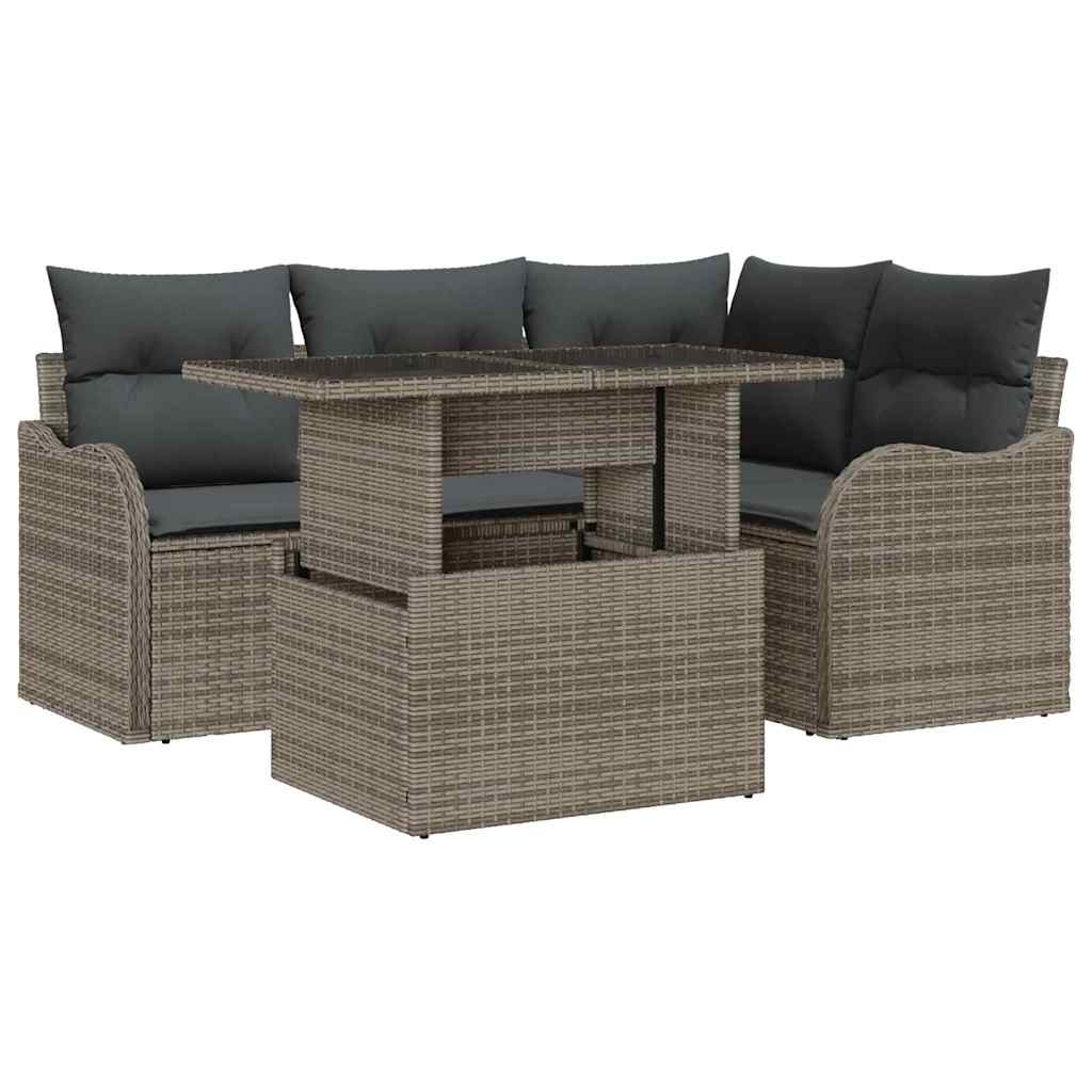 Gartensofa-set 5 stk. Grau Poly Rattan