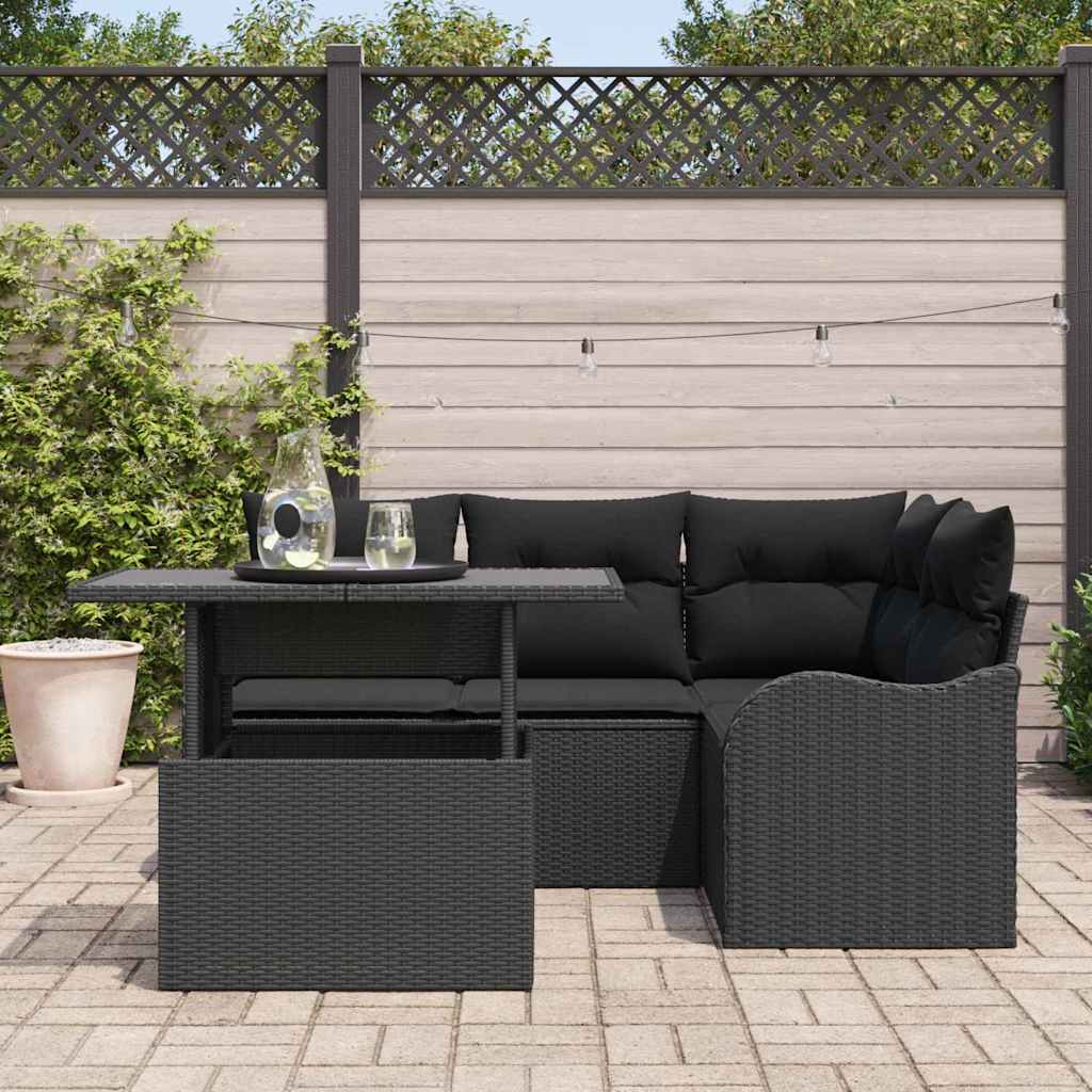 Gartensofa-set 5 stk. Schwarz Poly Rattan