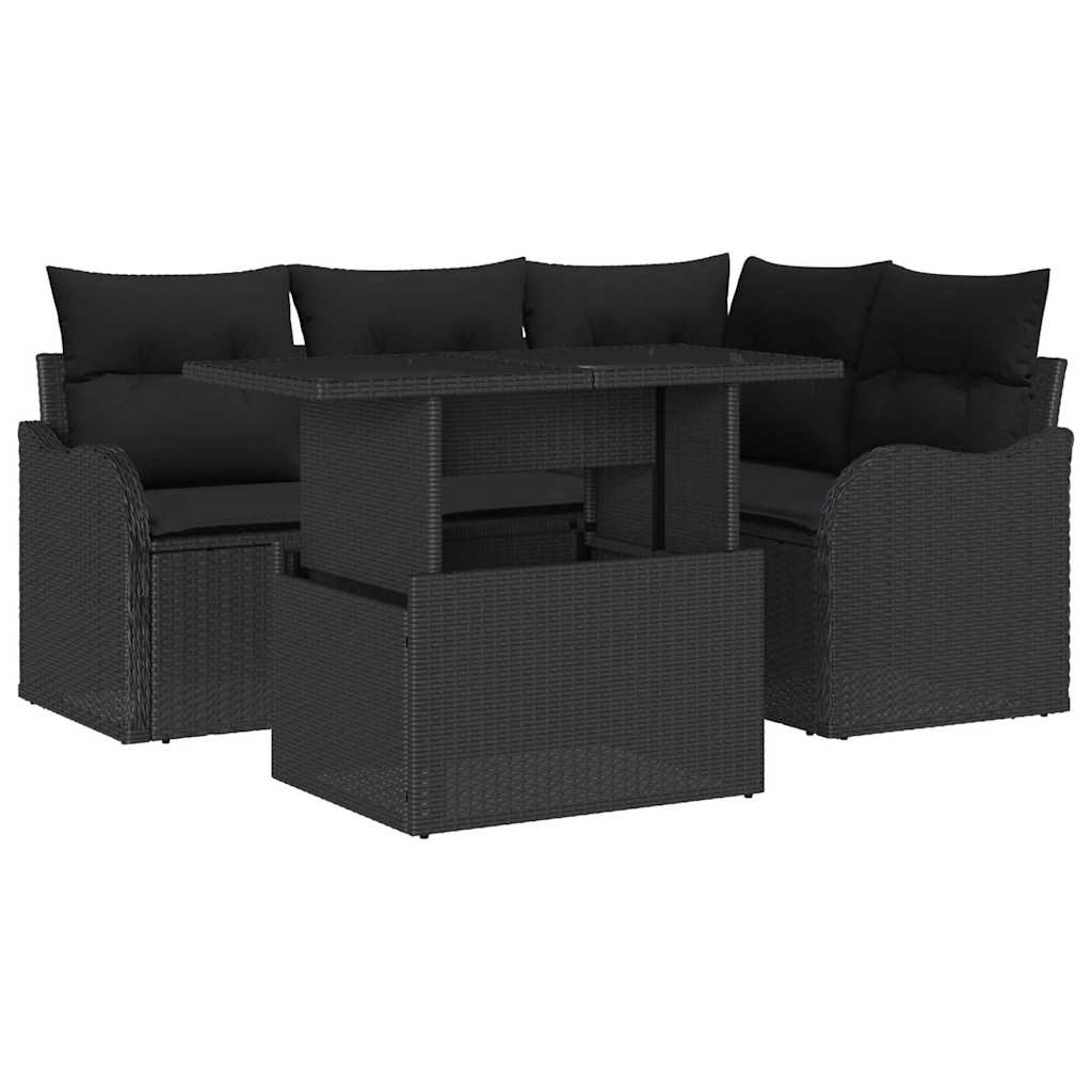 Gartensofa-set 5 stk. Schwarz Poly Rattan