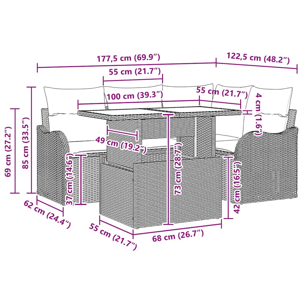 Gartensofa-set 5 stk. Schwarz Poly Rattan