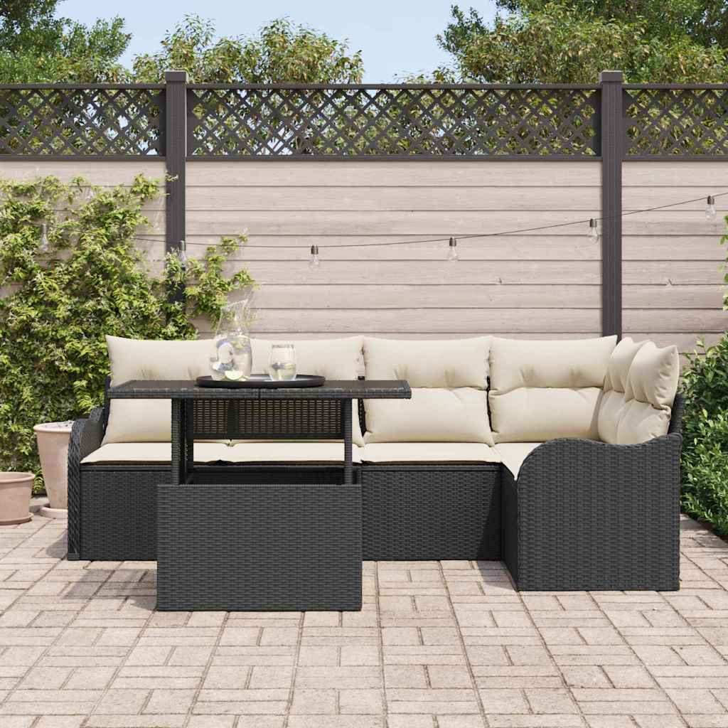 Gartensofa-set 6 stk. Schwarz Poly Rattan