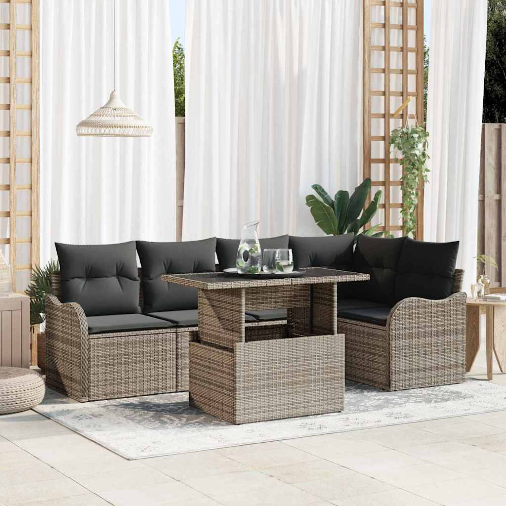 Gartensofa-set 6 stk. Grau Poly Rattan