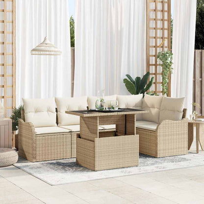 Gartensofa-set 6 stk. Beige Poly Rattan