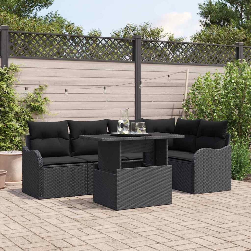 Gartensofa-set 6 stk. Schwarz Poly Rattan