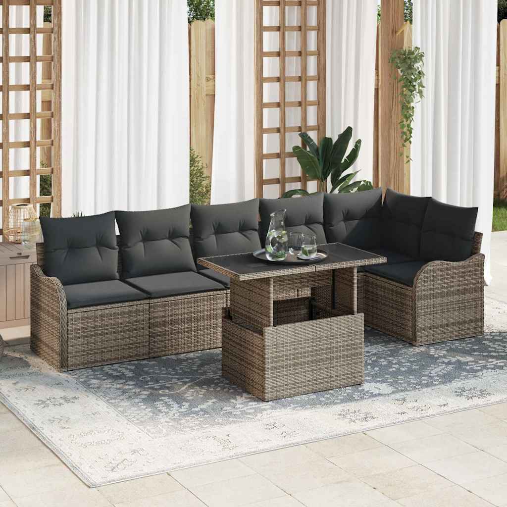 Gartensofa-set 7 stk. Grau Poly Rattan