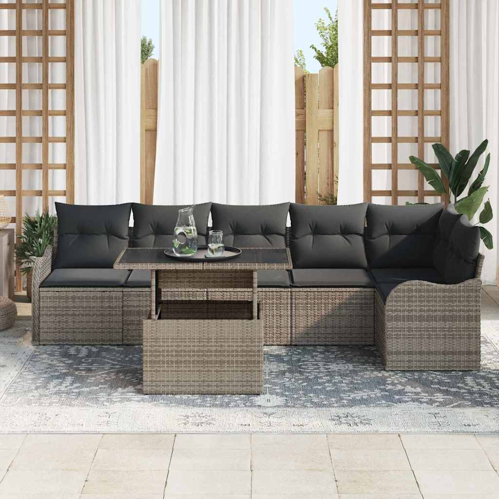 Gartensofa-set 7 stk. Grau Poly Rattan