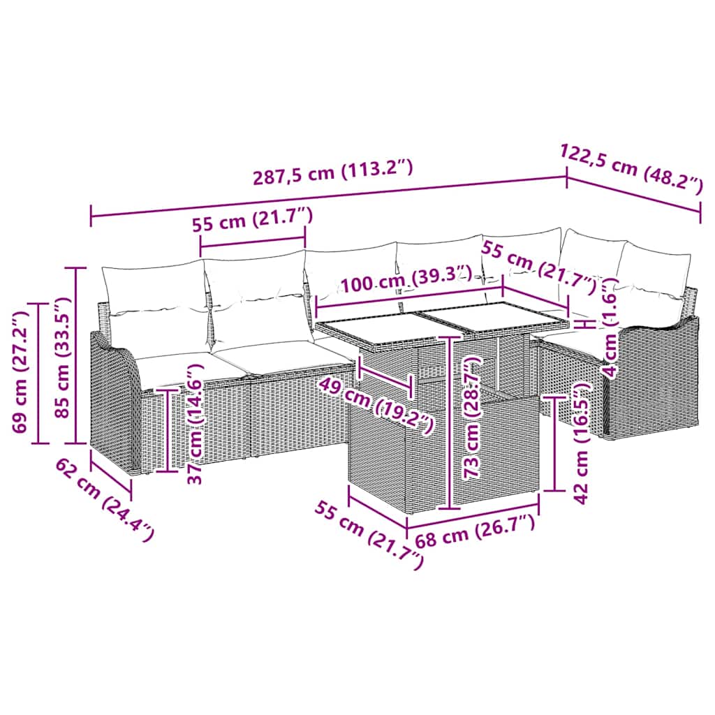 Gartensofa-set 7 stk. Grau Poly Rattan