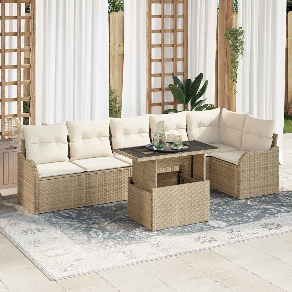 Gartensofa-set 7 stk. Beige Poly Rattan