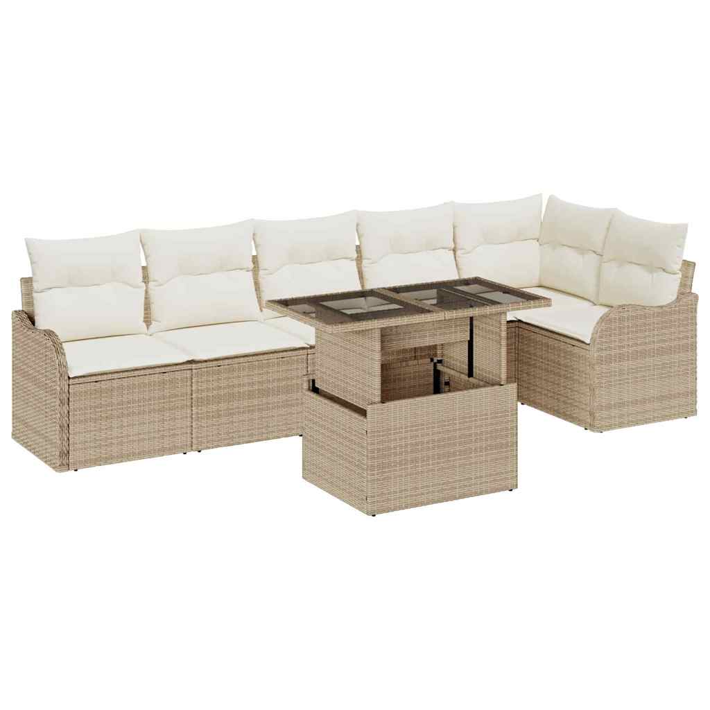 Gartensofa-set 7 stk. Beige Poly Rattan