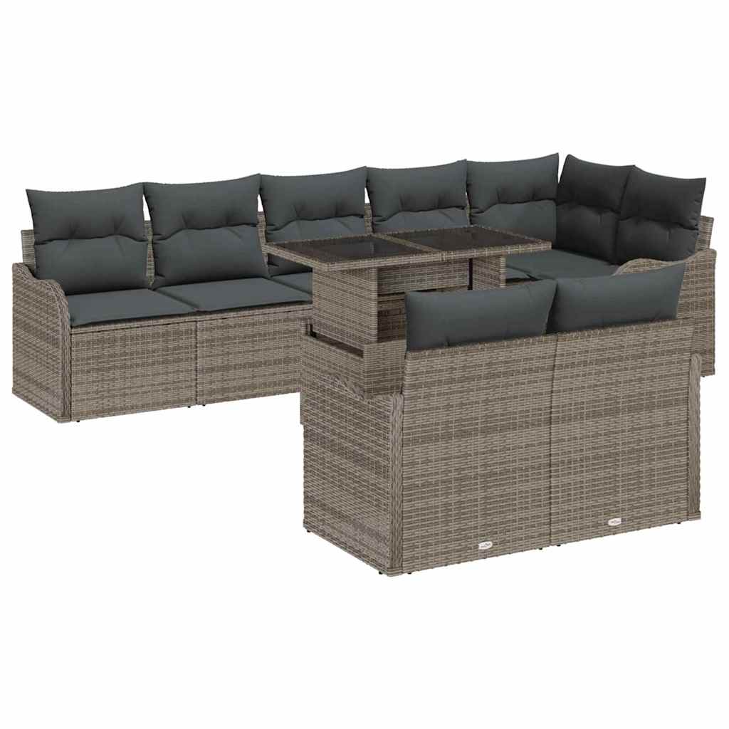Garten-Sofa-Set 9 stk. Grau Poly Rattan