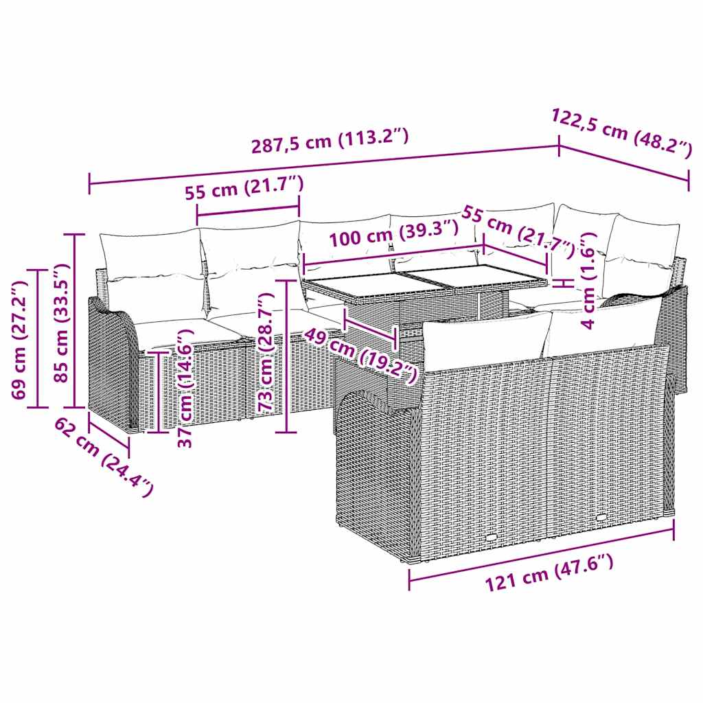 Garten-Sofa-Set 9 stk. Grau Poly Rattan