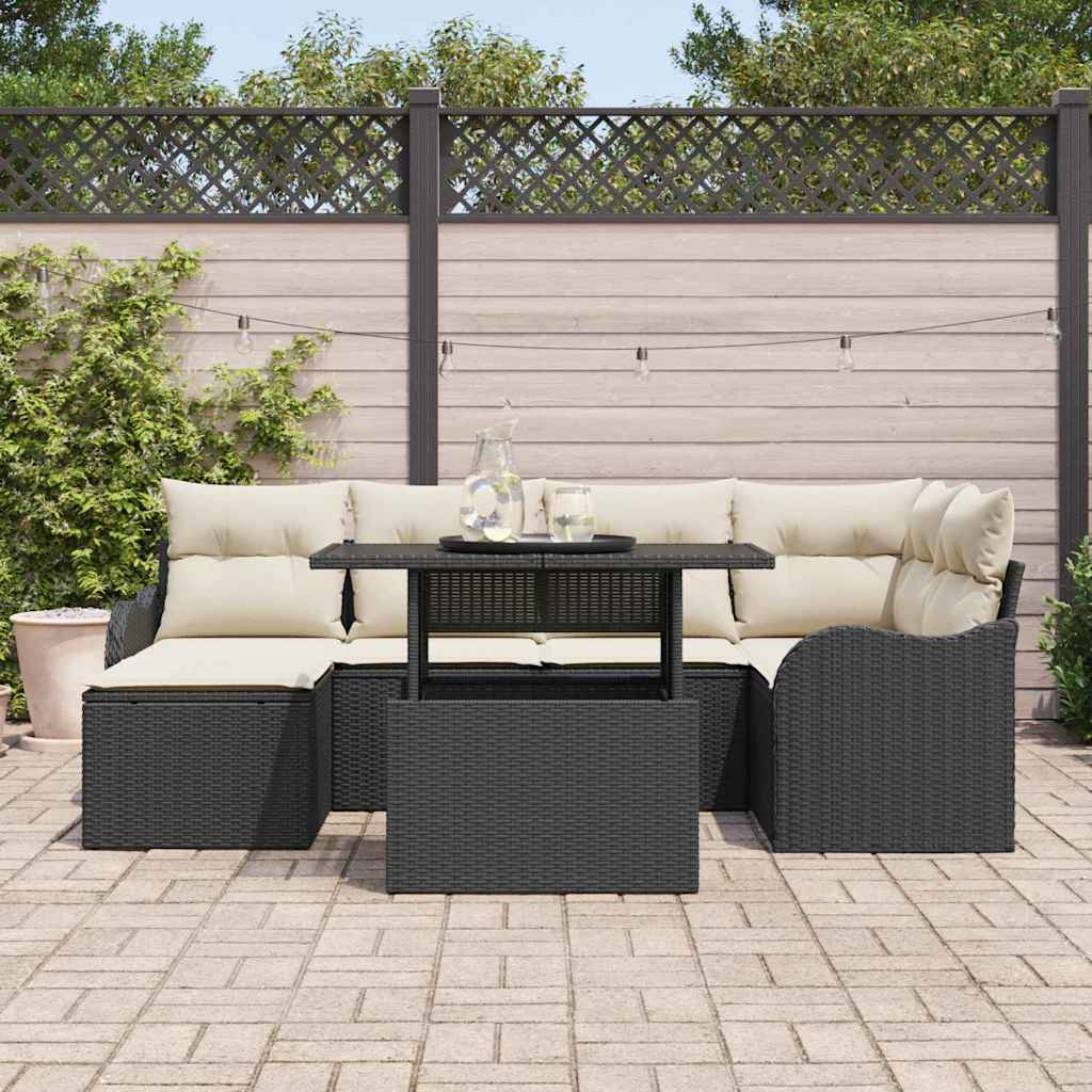 Gartensofa-set 7 stk. Schwarz [Synthetisch]: Poly Rattan