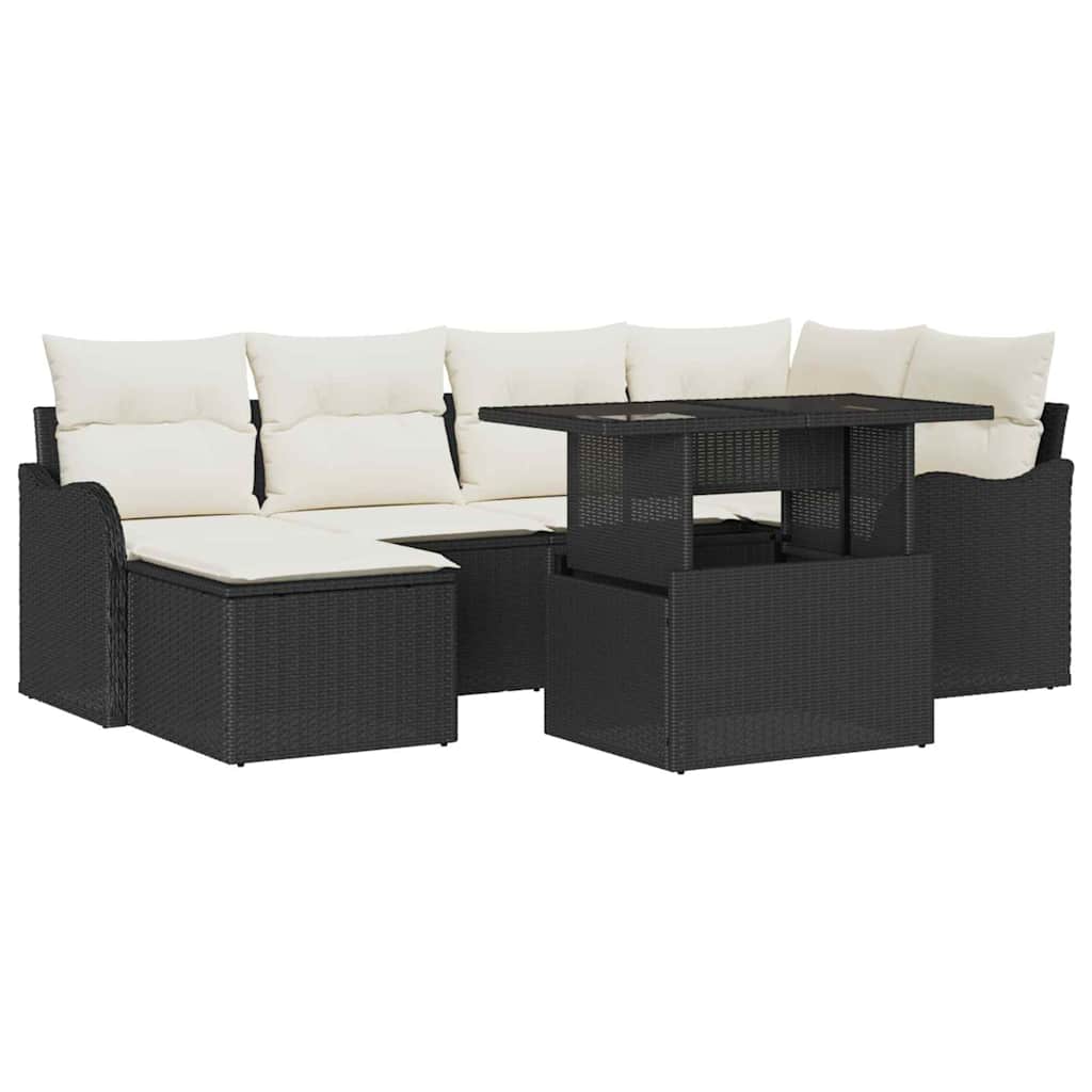Gartensofa-set 7 stk. Schwarz [Synthetisch]: Poly Rattan