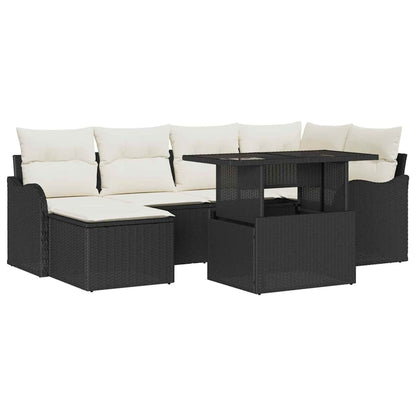 Gartensofa-set 7 stk. Schwarz [Synthetisch]: Poly Rattan