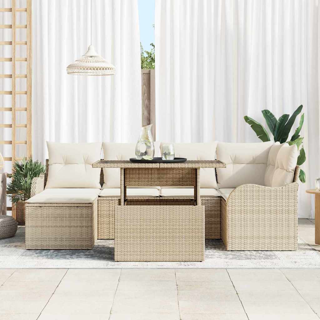 Gartensofa-set 7 stk. Beige [Synthetisch]: Poly Rattan