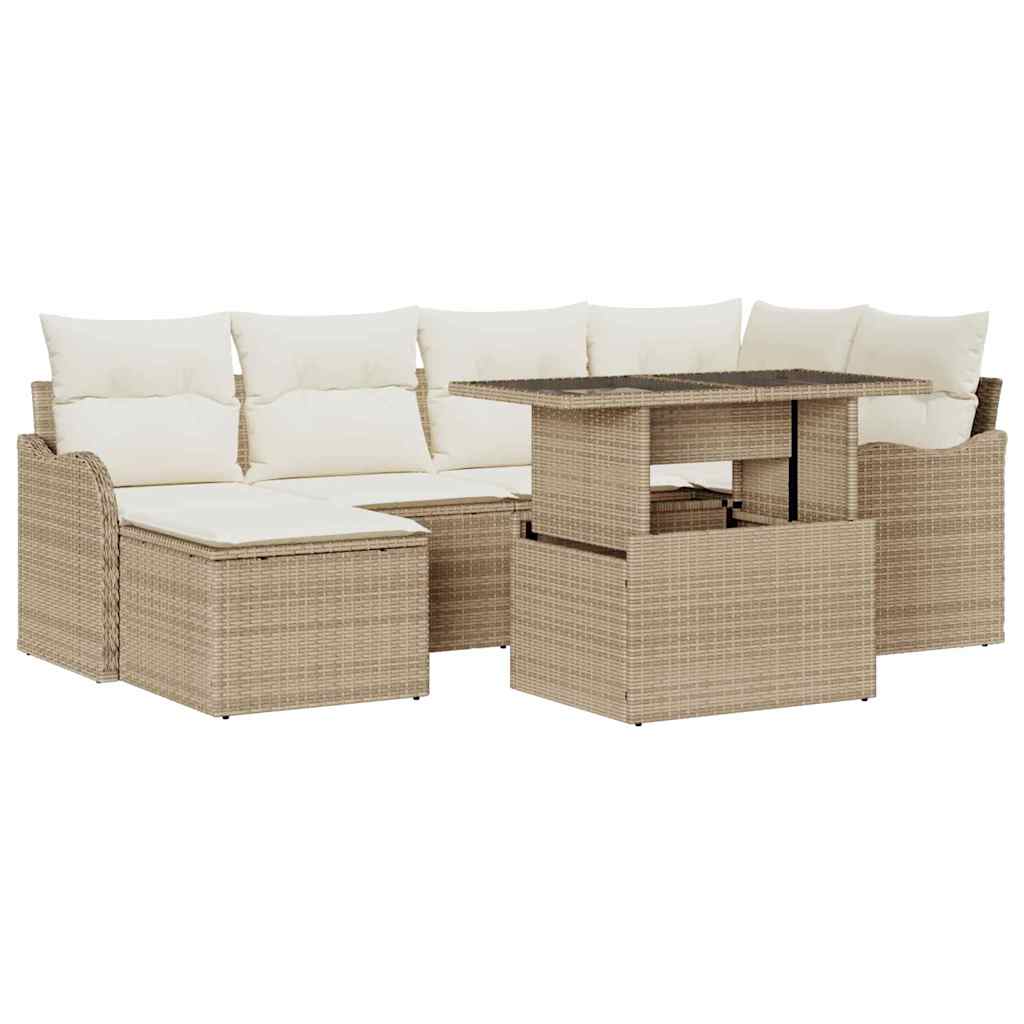 Gartensofa-set 7 stk. Beige [Synthetisch]: Poly Rattan