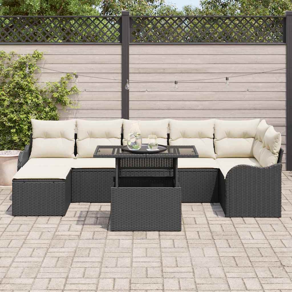Gartensofa-set 8 stk. Schwarz [Synthetisch]: Poly Rattan