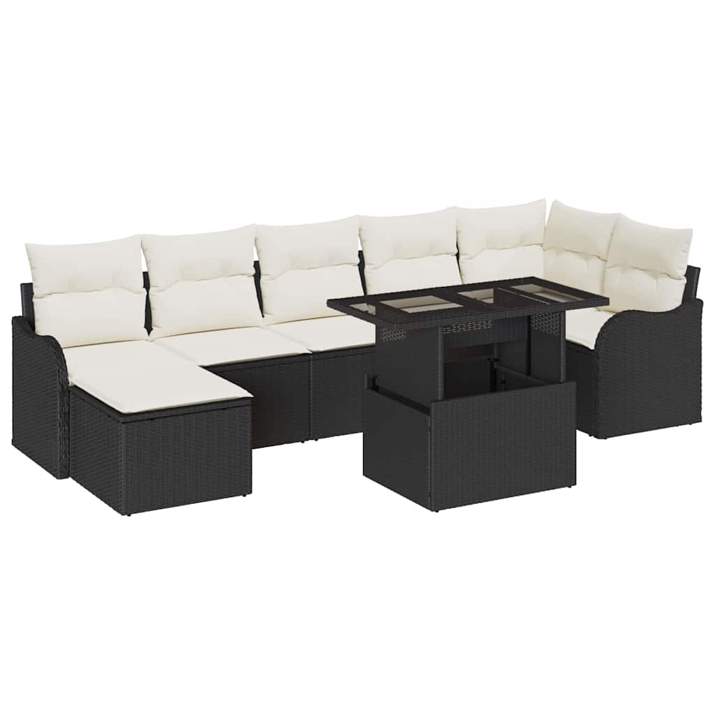 Gartensofa-set 8 stk. Schwarz [Synthetisch]: Poly Rattan