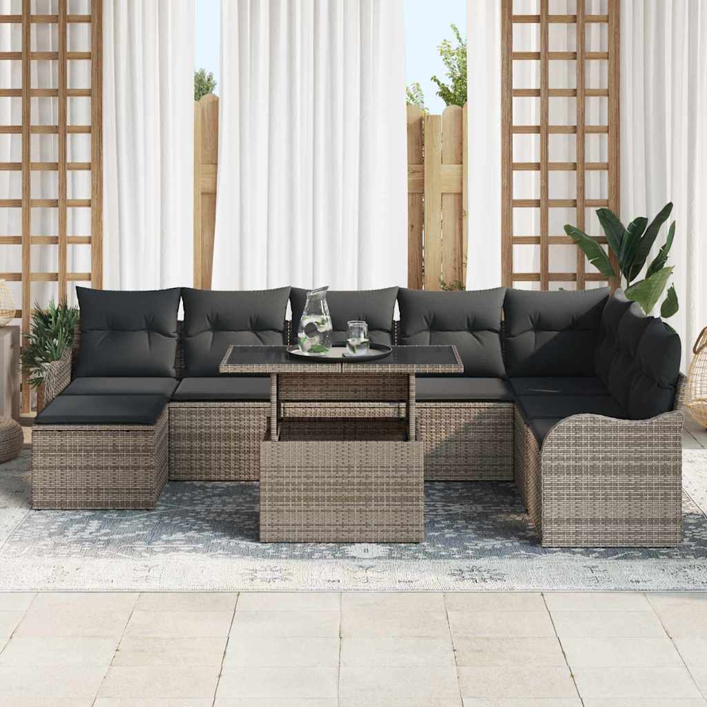 Gartensofa-set 9 Stk. Grau [Synthetisch]: Poly Rattan