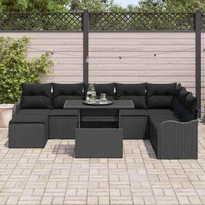 Gartensofa-set 9 stk. Schwarz [Synthetisch]: Poly Rattan