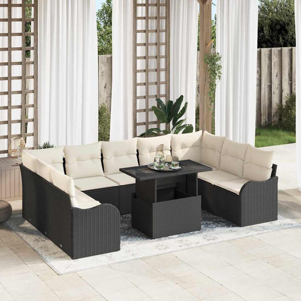 Gartensofa-set 10 stk. 9-Sitzanzahl Schwarz Poly Rattan